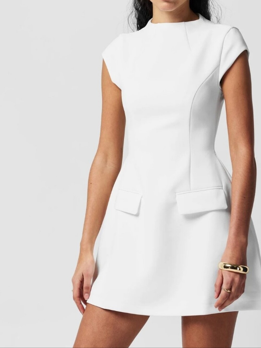 Commense White Cap-Sleeve Mini Dress